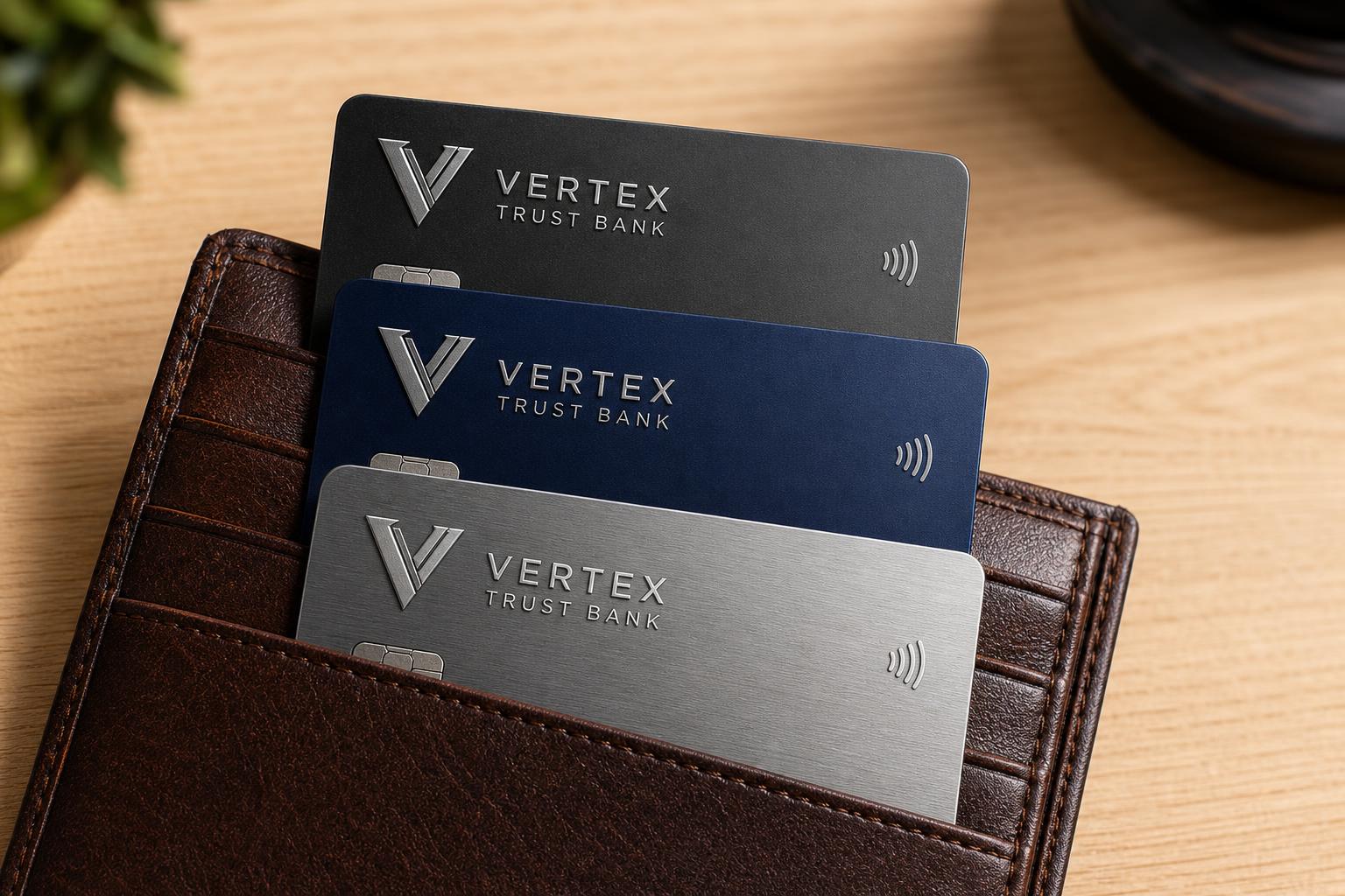 Premium credit cards in a leather wallet